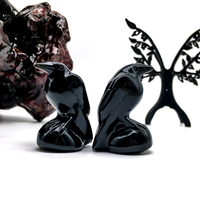 Vente en gros sculpture en cristal naturel 5cm Mini obsidienne oiseau cristal artisanat 2 pouces noir obsidienne corbeau oiseaux pour la décoration