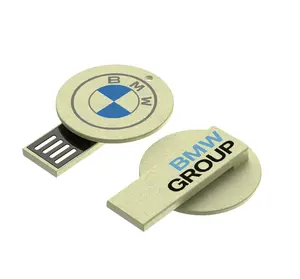 Unidade flash USB de clipe de papel de palha de trigo marrom verde, caneta de clipe de papel de palha de trigo 8GB 16GB 32GB com impressão de logotipo