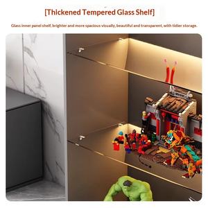 Vitrine d'exposition multifonctionnelle en acrylique transparent anti-poussière avec éclairage LED pour figurines, modèles réduits et jouets, gris - Product Image 3