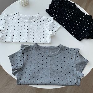 Vendita calda t-shirt estive a maniche corte da donna nuovi top dimagranti alla moda con girocollo a <span class=keywords><strong>pois</strong></span> realizzati in tessuto t-shirt - Product Image 6