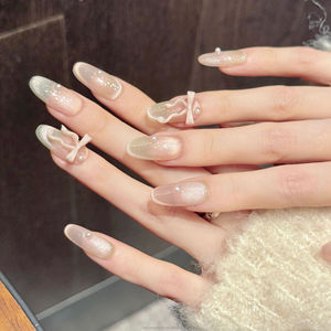 <span class=keywords><strong>Uñas</strong></span> Postizas de Verano, <span class=keywords><strong>Uñas</strong></span> Artificiales con Degradado Rosa-Verde, Adorno de Perlas y Cinta, Hechas a Mano, <span class=keywords><strong>Uñas</strong></span> a Presión - Product Image 1