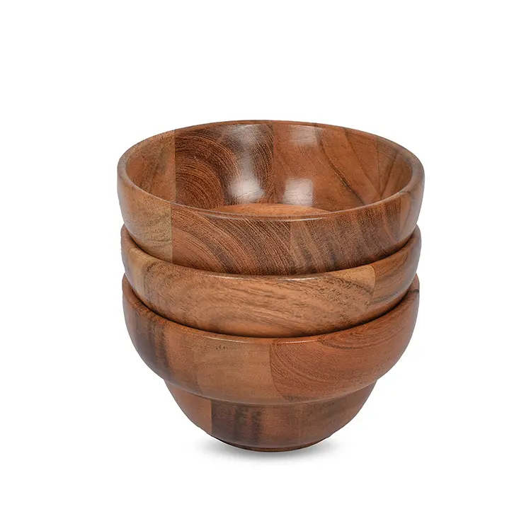Круглая деревянная Салатница ручной работы из акации, деревянная чаша для фруктов, деревянная чаша для сервировки пасты и кешью или миндаля, набор из 3 шт.