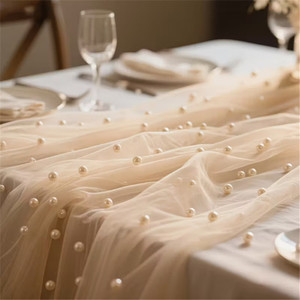 Chemin <span class=keywords><strong>de</strong></span> table romantique en tulle perlé, tissu organza transparent, décoration <span class=keywords><strong>de</strong></span> table pour mariages, événements, Noël, fêtes <span class=keywords><strong>à</strong></span> domicile - Product Image 6