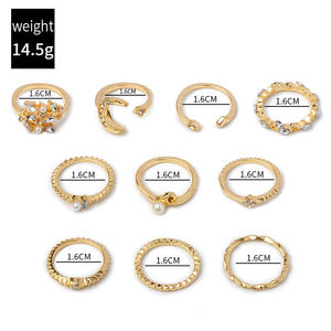 时尚珠宝波西米亚合金10件套链环套装星月珍珠戒指男女通用 - Product Image 3
