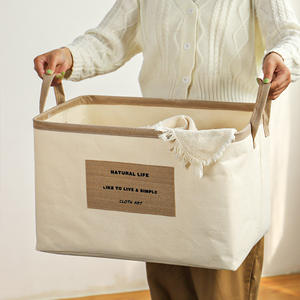 Panier de rangement en toile Cotton Road, rectangulaire, pliable, grande capacité, organiseur de vêtements, bac ménager écologique - Product Image 1
