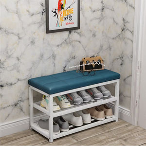多機能シンプルメタルシューズラックベンチ、家庭用収納オーガナイザー、革製シートクッション付き、靴、工具/バッグ用 - Product Image 2