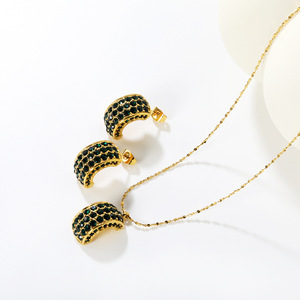 C Shaped <b>Emerald</b> <b>Stud</b> Earrings And Necklace Set Zinc Alloy Micro Insert Party Jewelry Fashion Jewelry Sets - Product Image 4