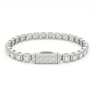 Bracelet tennis en moissanite taille princesse, argent 925 plaqué rhodium, bijoux de luxe géométriques pour femme, pour mariage - Product Image 1