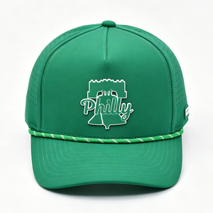 Green Philly City Logo Baseball Hat, <b>Quick</b> <b>Dry</b> Perforated Sports <b>Cap</b> with Rope Detail, Casual Streetwear Outdoor Hat - Product Image 5