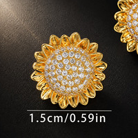 Anting Tusuk Bunga Matahari Lapis Emas 18K dari Kuningan, Bertabur CZ Penuh, Perhiasan Wanita OEM ODM