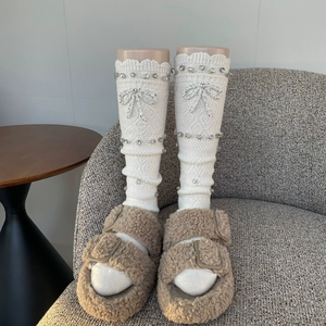 Calcetines <span class=keywords><strong>de</strong></span> botín gruesos <span class=keywords><strong>de</strong></span> punto cálidos <span class=keywords><strong>de</strong></span> invierno con lentejuelas y perlas hechos a mano para <span class=keywords><strong>mujer</strong></span>, calentadores <span class=keywords><strong>de</strong></span> <span class=keywords><strong>piernas</strong></span>, calcetines apilados holgados para <span class=keywords><strong>mujer</strong></span> - Product Image 4