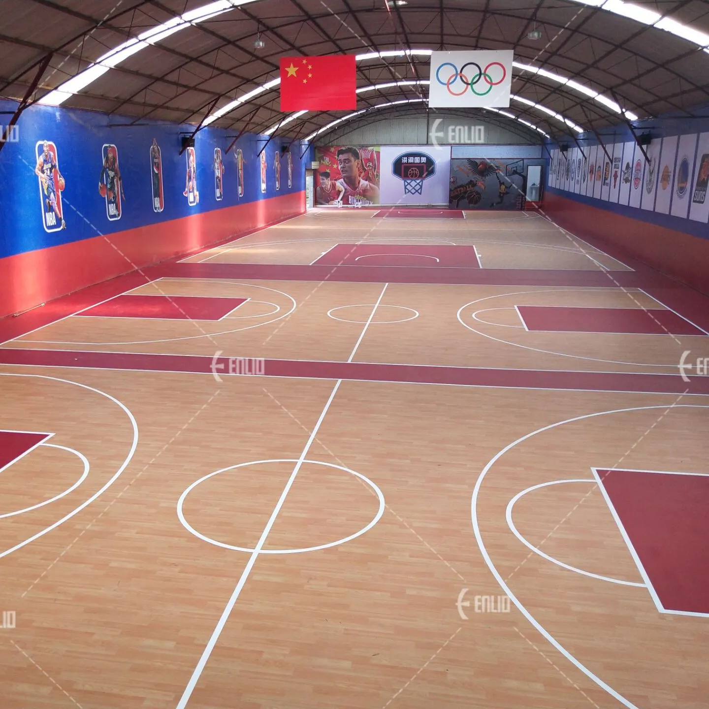מייפל תבואה PVC ויניל ספורט כיסוי ריצוף מקורה כדורסל משפט משטח ריצוף