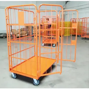 Large Steel Wire Mesh Transport Trolley Four-Wheel Roller Cage For Logistics Center And Industrial Warehouse Moving