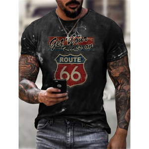 เสื้อยืดพิมพ์ลาย Route 66 คุณภาพสูง แฟชั่นคอกลม ลายกราฟิก Motor 66 <span class=keywords><strong>Inn</strong></span> เสื้อยืดฤดูร้อน โพลีเอสเตอร์ ทรงหลวม - Product Image 4