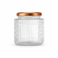 Pot de conservation en verre hermétique avec couvercle en métal bronze, texture côtelée, qualité alimentaire, récipient décoratif pour la cuisine, pour épices