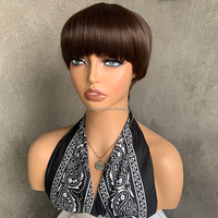 Perruque courte naturelle fabriquée à la machine pour femmes, en fibre résistante à la chaleur, perruque synthétique courte de style pixie sans colle