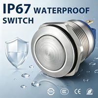 Interrupteur à bouton-poussoir métallique en acier inoxydable court de 19 mm, 12 V 24 V, étanche, micro-interrupteur momentané pour appareil à faible encombrement