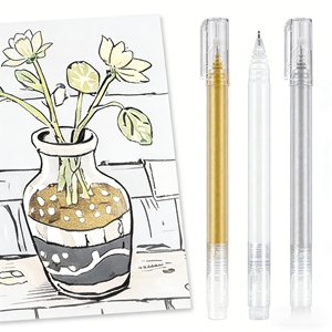 Stylos surligneurs artistiques |   3 couleurs (blanc/argent/or), pointe fine de 0,6 mm, forte couvrance pour papier noir, aquarelle et croquis - Product Image 6