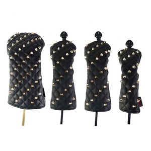 En gros, Housses de tête de clubs de golf pour Driver, Fairway Wood et Hybride, en cuir blanc imperméable, avec rivets dorés en PC - Product Image 3