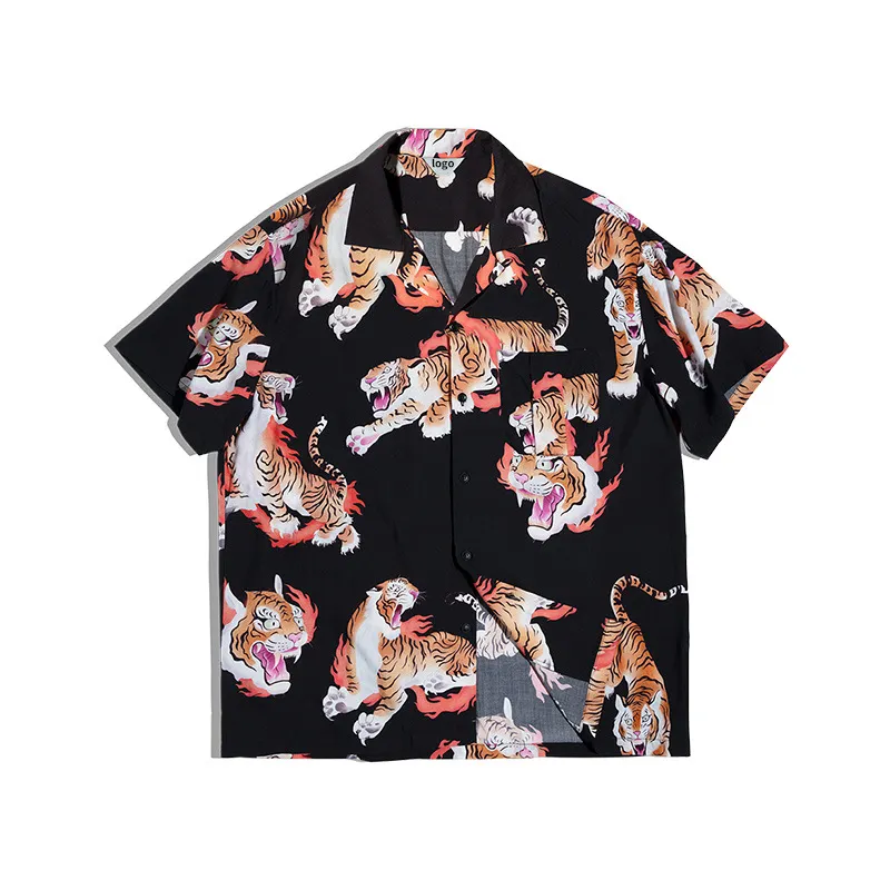 Groothandel Vintage Stijlvolle Nieuwe Design Zomer Korte Mouw Plus Size Heren Shirts Tijgerprint Hawaiiaans Shirt