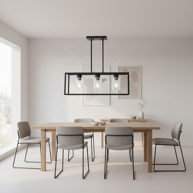 Nordic Simple Design Long Middle Glass Shade 5-Light Adjustable Height LED Chandelier Ceiling Pendant Light for Kitchen Island