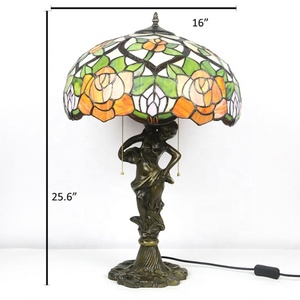 LongHuiJing 16" Mediterranean Tiffany Style Mermaid Base Table Lamp with Handcrafted Stained Glass Rose Dome Shade AC - Product Image 4