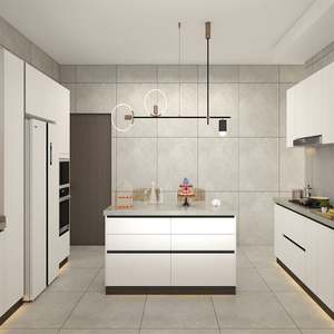 Ensemble complet de meubles de cuisine modulaires au design moderne personnalisé, avec armoires en MDF, portes vitrées, cave à vin en marbre et robinet – Livraison rapide - Product Image 2