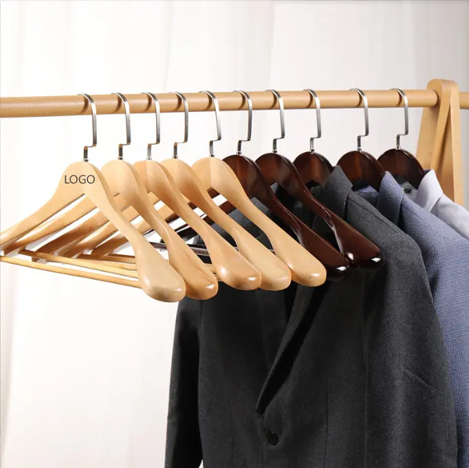 Factory Custom Luxury High Quality Anti-Theft Ladies Coat Wood Hanger Metal Hook Laundry Pants Shirt Clothes Little Wooden Hange