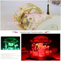 Boîte à musique rotative de luxe en résine avec lumière LED - Carrousel à 4 chevaux peint à la main pour décoration intérieure, mouvement OEM