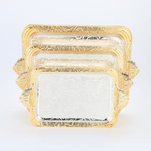 Bandeja de servicio grande elegante moderna, bandeja decorativa rectangular dorada - Product Image 2