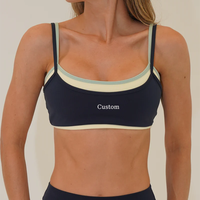 Soutien-gorge de sport pour femme à logo personnalisé OEM, double contraste, col en U, bretelles réglables, dos ouvert, élastique quadridirectionnel, avec coussinets amovibles