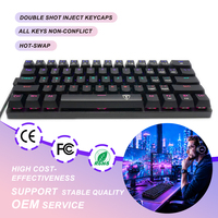 Clavier de jeu mécanique miniature 60% personnalisé TGK321, filaire USB Type-C, 61 touches, LED, hot-swap, en plastique ABS