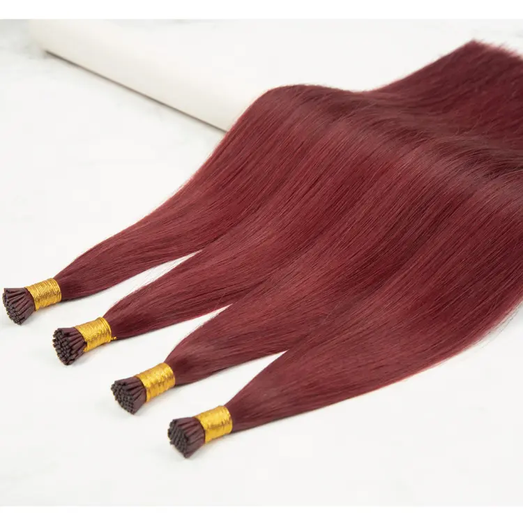 Prodotti per capelli prelegati alla cheratina italiana all'ingrosso 99J capelli umani vergini 100% Remy cuticola allineata I Tip Extensions