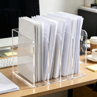 Vente en gros de porte-documents en acrylique à 3 compartiments, organisateur de magazines et de livres en acrylique transparent OEM pour le rangement de bureau