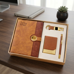Ensemble cadeau d'affaires en cuir PU 2027 avec agenda gaufré, stylo, porte-cartes et porte-clés - Product Image 5