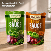 Sachet Doypack Personnalisé Imprimé avec Large Ouverture et Fermeture Refermable pour Sauce Verte, Sauce Piquante, Emballage Alimentaire Liquide OEM