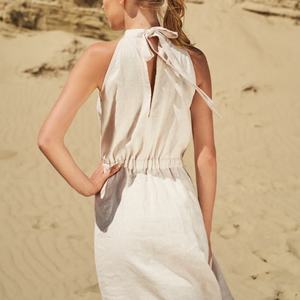 Vestido Midi de Lino de Verano de Alta Calidad para Mujer al por Mayor, con Cuello Halter, Cintura Ajustable y Abertura, Elegante y sin Mangas - Product Image 6