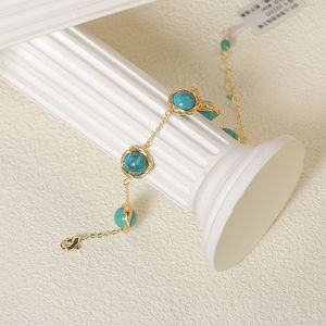 สร้อยข้อมือแฟชั่นสีทองเทอร์ควอยซ์ลูกปัดกลมกำไลข้อมือหรูหราและมีสไตล์ - Product Image 1