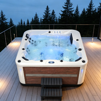 Jacuzzi économique pour 5 personnes, spa carré autoportant avec 63 jets pour la détente dans la cour de la villa