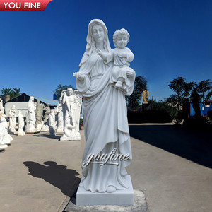 YOUFINE Statue de la Vierge <span class=keywords><strong>Marie</strong></span> avec l'Enfant Jésus en marbre blanc grandeur nature Sculpture catholique sculptée à la main pour l'église - Product Image 4