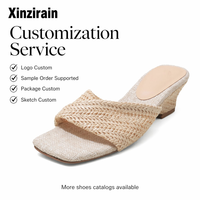 Sandales compensées à bout carré ouvert en raphia tressé beige personnalisées Xinzirain pour femmes