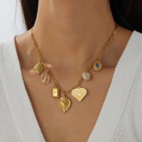 Collier vintage en acier inoxydable avec pendentif cœur sacré, œil du diable, boussole, étoile, bijoux pour femmes