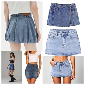 Wholesale Women's High Waist Denim Skirt Solid Color Stonewashed Casual Summer Style With Pockets Regular Fit Blue <b>Jean</b> Skirt - Product Image 1