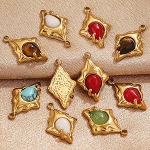 Breloques personnalisées en acier inoxydable 316L plaqué or 14k 18k avec pierres naturelles pour la fabrication de bijoux en gros (colliers, bracelets) - Product Image 3