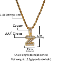Hip Hop Square Zircon Ice-out Letter Custom Collar Charms, Trendy Fashion Twist Chains Collar con nombre