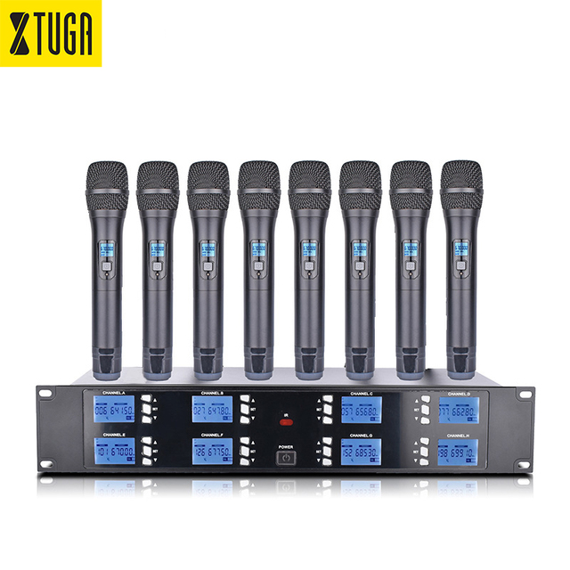 XTUGA A800 Professional UHF Cordless Mic System Home KTV Metal Handheld 8 Channel Wireless Microphone XLR