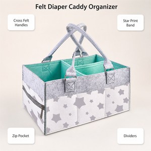 KUYUE Cesto Organizer Porta Pannolini <span class=keywords><strong>in</strong></span> <span class=keywords><strong>Feltro</strong></span> con Manici Incrociati <span class=keywords><strong>in</strong></span> <span class=keywords><strong>Feltro</strong></span>, Fascia con Stampa a Stella e Tasca con Cerniera <span class=keywords><strong>per</strong></span> la Cameretta - Product Image 4