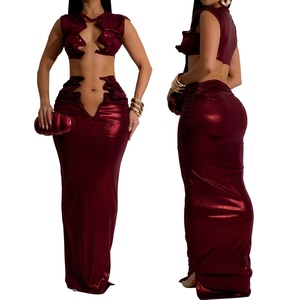 <b>Sexy</b> Women's Solid Color Sleeveless Top Long Skirt Lace Hollow 2 Piece <b>Set</b> Fashion - Product Image 2