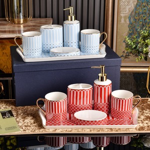 Hot Bathroom Five Piece Set Lotion Bottle Mouthwash Cup <b>Soap</b> Household Toothbrush <b>Holder</b> Household Bathroom - Product Image 1