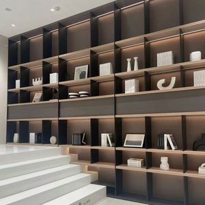 Estante de almacenamiento de libros de madera personalizado para accesorios de casa con cajones, almacenamiento de librería de madera - Product Image 1